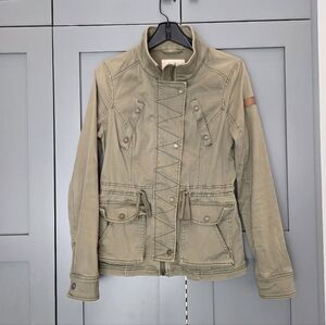 Hollister Military Jacket Women's Medium Coat Army Cargo Olive Green Grunge
